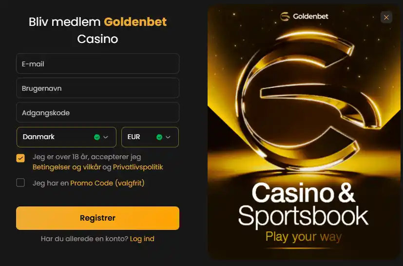 Goldenbet konto-dashboard med navigation til verificering og kundeservice
